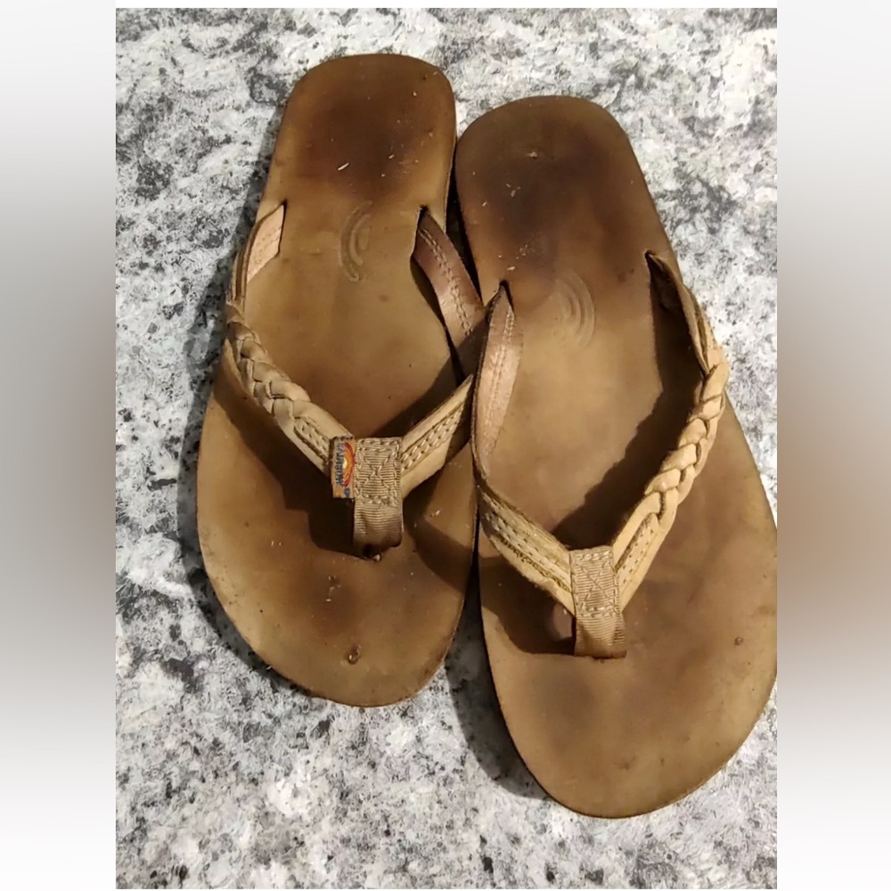 Women’s Rainbow Flirty Braided Leather Flip Flops Size Small 5.5-6.5.